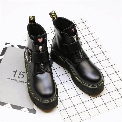 China High Heel Flat Platform Woman Fashion Zipper Shoes PU Leather Boots Lace Up Women Shoes Girls Ankle Boots 35-40 for sale