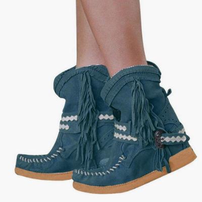 China Winter fashion Rome style women flat ankle boots suede ethnic tassel short boot flat fringe pleated shoes TY66 for sale