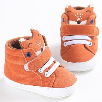 China Autumn baby boy girl shoes cotton fabric child cute fox head lace up soft sole crochet first walker toddler shoes canvas sneaker for sale