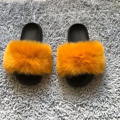 China 2021 Fashion Women's Furry Plush Slippers with Female Cute Fluffy Designer Fox Fur Raccoon Fur Slides for Flip Flops Shoes Wholesale for sale