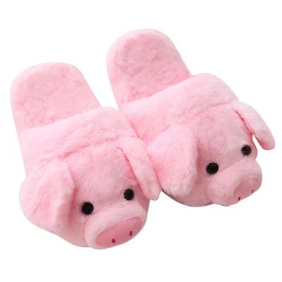 China Winter Pink Fashion Women Cartoon Pig Cute Animal Plush Slippers Non-slip Furry Shoes for sale