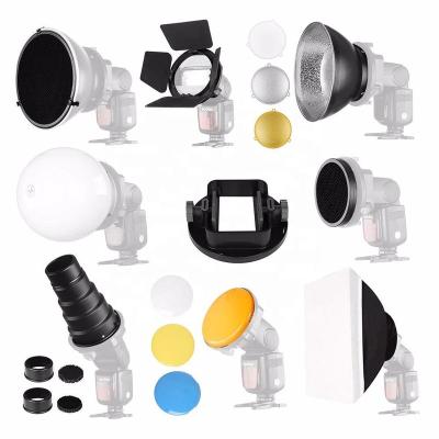 China Universal Strobist Set Flash Speedlite Accessory Pack with Barndoor, Conical Snoot, Mini Reflector, Sphere Diffuser, Beaty Disc, Softbox, Honeycomb, C for sale