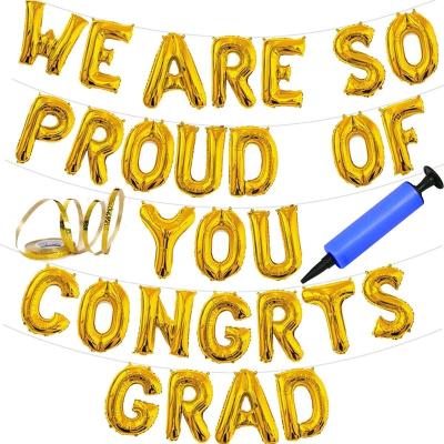 China Foil CONGRATULATIONS GRADUATE WE ARE SO PROUD OF YOU Gold Foil Balloons Banner with Mini Pump, Graduation Party Decorations for sale