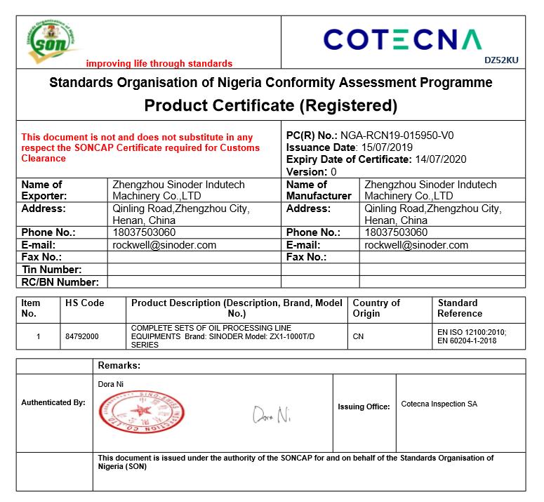 SONCAP - Zhengzhou Sinoder Indutech Machinery Co., Ltd.