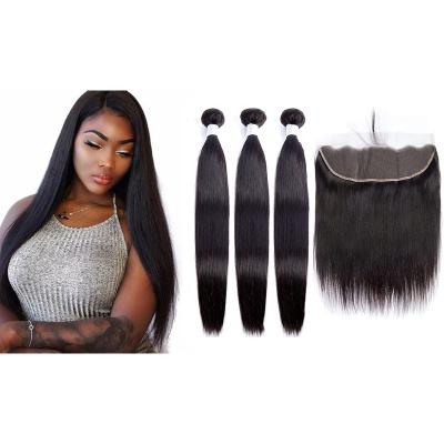 China Soft Smooth Thick Straight Hair Bone Shedding Bundles With Headband 13x4 Pre Plucked Brazilian Virgin Hair Lace Headband With 3 Bundles For Black Women for sale