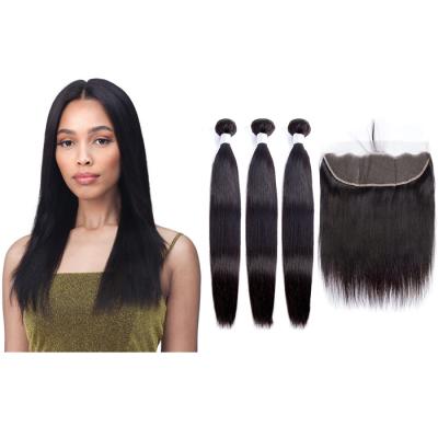 China Barely Shedding Soft Thick Smooth Straight Hair Brazilian Bundles With 13x4 Ear To Ear Lace Frontal Virgin Hair Unprocessed Extensions Weaves Natural Color for sale