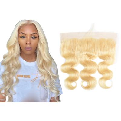 China Brazilian Body Wave 100% Virgin Body Wave Hair Headband 613 Blonde 13x4 Ear To Ear Lace Frontal Hair Piece Free Headband With Baby Hair for sale