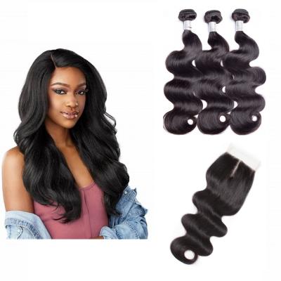 China Brazilian Body Wave Hair 100% Body Wave Hair Bundles With Swiss Lace Closure Remy Human Hair 5x5 Lace Closure Wholesale Seller for sale