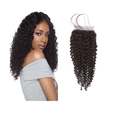 China Virgin Brazilian Curly Hair 4x4 Curly Closure Wholesale Price Cheap Curly Lace Aligned Virgin Cuticle To Lace Frontal Closure With Baby Hair for sale