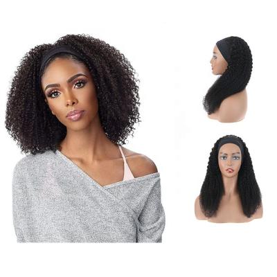 China Cheap Curly Kinky Curly Hair Wig With Headband Virgin Wigs For Black Women None Lace Up Brazilian Hair Headband Wigs Vendors for sale