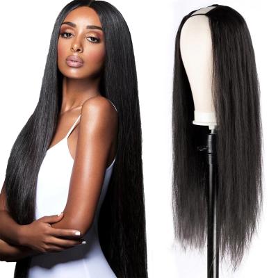 China Factory Price Wholesale Comfortable Brazilian Bone Straight U Part Hair Wig None Lace Up Straight Wigs Natural Color For Black Women for sale