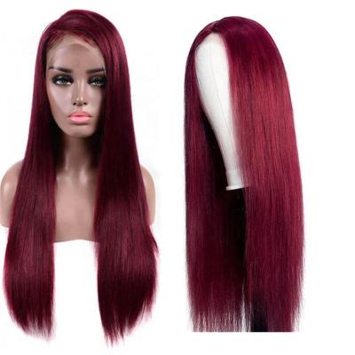 China Silky Straight Wave 99j 13x4 Lace Frontal Wig Pre Plucked Brazilian Virgin Hair Straight Lace Closure Hair Wig Seller For Black Women for sale