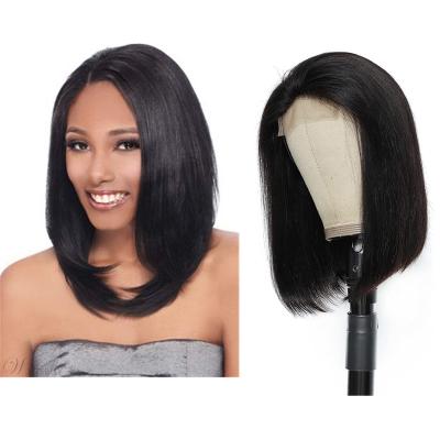 China Straight Women Remy Hair Wigs For Black Brazilian Wave 4x4 Lace Closure Wigs Short Hair Bob Wigs Pre Plucked With Baby Silky Straight Hair for sale