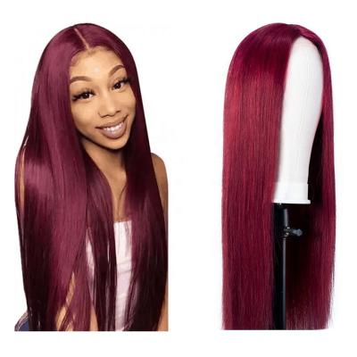 China Silky Straight Wave 99j 13x6 Lace Frontal Wig Straight Virgin Hair Pre Plucked Brazilian Lace Closure Hair Wig Seller For Black Women for sale