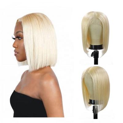 China Silky Straight Wave 12 Inches Straight 613 Cambodian Hair Wig Bob Lace Wig 4x4 Lace Closure Wig Blonde Transparent Frontal Virgin Hair Wig Seller for sale