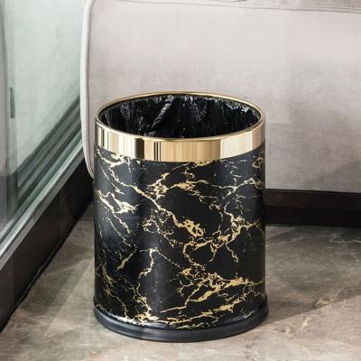 China Leasylife 10L sustainable household uncovered trash can metal and leather bedroom waste bin outside double-layer indoor household and for sale