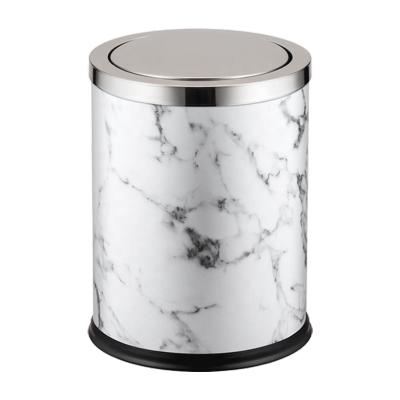 China Leasylife Stocked Trash Can Metal Plus Leather Flip Lid Waste Bin Household Bedroom Trash Can Living Room Bathroom for sale