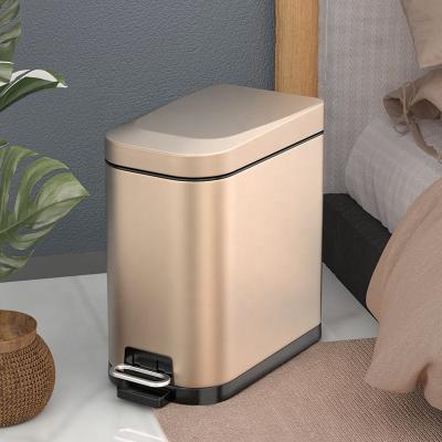 China Leasylife Trash Can Pedal Waste Bin Metal Flip Trash Can Office Household Stored Narrow Trash Can for sale