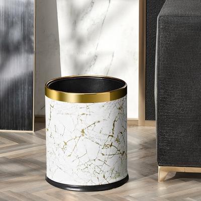 China Leasylife sustainable 10LHousehold bared metal and double-layer leather trash can for sale