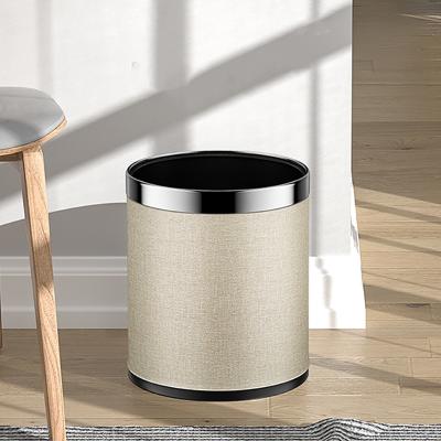 China Leasylife 10L Sustainable Household Bared Metal And Leather Double-Layer Bin for sale