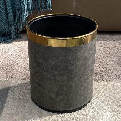 China Leasylife 14L Household Sustainable Large Capacity Garbage Bin Uncovered Metal Double-Layer Leather Bin for sale