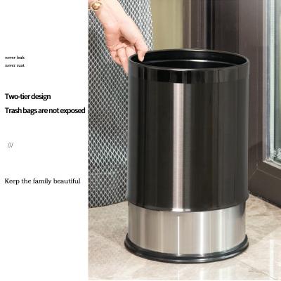 China Leasylife 9L 10L 14L Household living room kitchen bathroom hotel double-layer office stainless steel metal viable trash can for sale