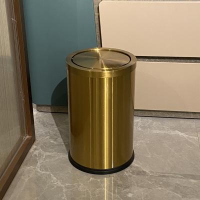 China Leasylife 9L/2.4gal Gold Stainless Steel Single Layer Silver Stocked Flip Lid Trash Can for sale