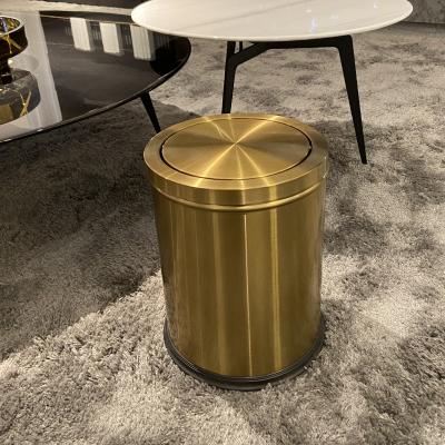 China Leasylife 15L/3.9gal Viable Silver Gold Stainless Steel Single Layer Flip Lid Trash Can for sale