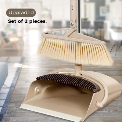 China Leasylife Home Household Two-piece Head Broom and Creative Rotating Soft Plastic Dustpan Set for sale