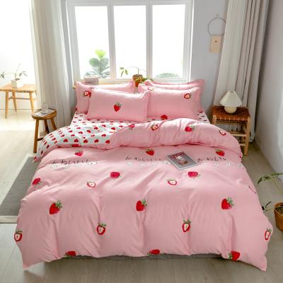 China Fast Delivery Anti-static 100% Polyester Sheet Set Bedding Set Quilt Cover Pillow Case Strawberry Flower for sale