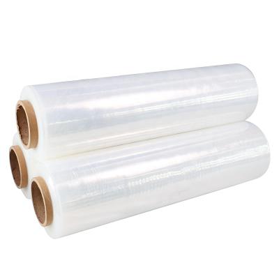 China Hot Selling Moisture Proof 500mm 80 Gauge 23 Micron 23 Micro Hand Pallet Wrap Manual Pe Stretch Wrapping To Shrink Film Roll Packaing With Handle for sale