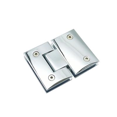 China 180 Degree Modern Zinc Alloy Material 90*55MM Arc Exterior Glass To Glass Shower Glass Door Hinge for sale