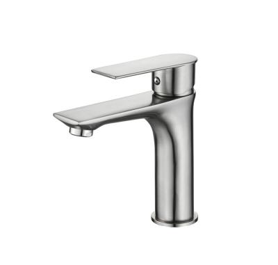 China Metered Faucets Single To Handle Cold-Hot Water Faucet Nickel Brushed Brass Single Hole Basin Faucet for sale