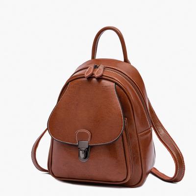 China 2022 fashion bag woman leather bag waxy school ladies new retro backpack trend woman bag wholesale for sale