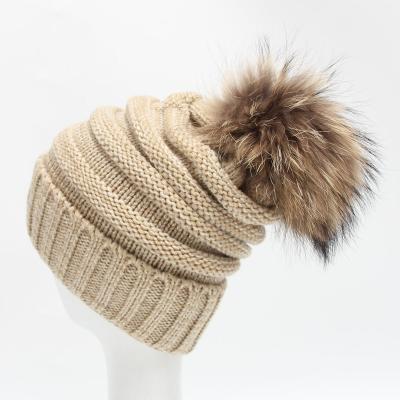 China COMMON Christmas hot selling the most American young women like winter fashion hat wool raccoon hair warm hat knitted tweed hat true for sale