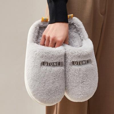 China CUSHIONING UTUNE Wholesale Price Men's Winter Slippers Plush Fluffy Slides Women Faux Fur Warm Slippers for sale