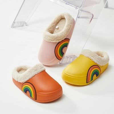 China Factory UTUNE Plush Warm Winter Flat Slipper Kids Home Shoes Fur Furry Kids Slippers Daily Sports Shoes for sale