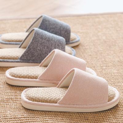 China UTUNE Household Four Seasons Breathable Canvas Linen Bamboo Non-slip Slides Men Women Couple Slippers Indoor Home Shoes for sale