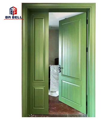 China Beautiful Modern Elegance Uneven Swing Double Door Swing Door Exterior Exterior Entrance Green Painted Waterproof Lacquered Main Doors for sale