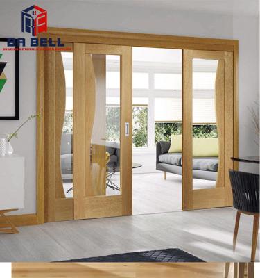 China Glass Swing Patio Door Design Beautiful Wooden Oak Wood Frame Sliding Customized Interior Entry Bifold Doors for sale