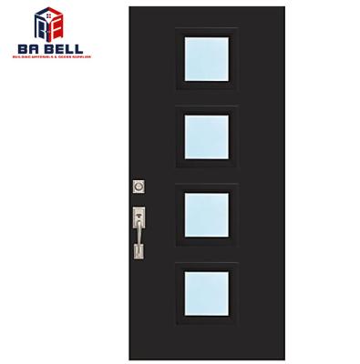 China Swing hot sale black smooth finished with glass insert vila home composite front door painted front doors for sale