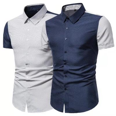 China European Size Breathable Men's Half-Sleeved Shirt Men's Polka Dot Polka Dot Short Sleeve Shirt Color Matching for sale