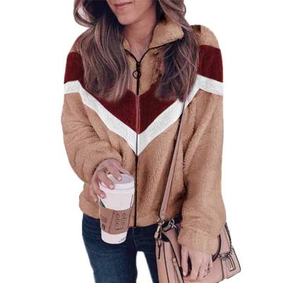 China Anti-wrinkle autumn and winter new women's plush sweater zipper cardigan hit color coat woolen jacket for sale