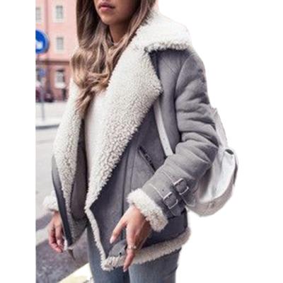 China new Anti-wrinkle motorcycle lapel fashion winter fur coatsdeerskin women cashmere lambswool jacket for sale