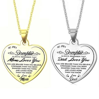 China Europe and America Dropshipping To My Heart of Daughter Stainless Steel Necklace Engraved Heart DAD MOM Daughter Pendant Gift N95-N98 for sale