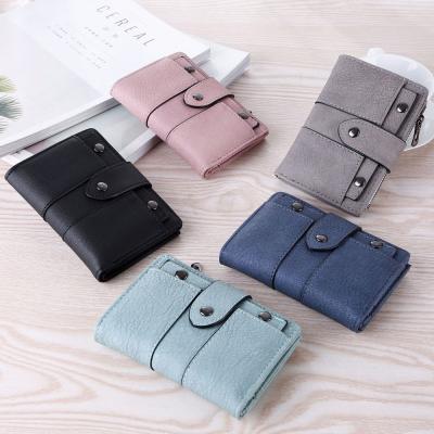 China Wholesale new 2021 retro ladies small student wallet rivet buckle waterproof short triple frosted wallet for sale