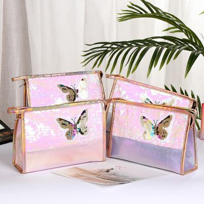 China New Fashion Butterfly Brush Embroidery Sequins Portable Fashion Cosmetic Storage Bag Ladies Wash Bag for sale