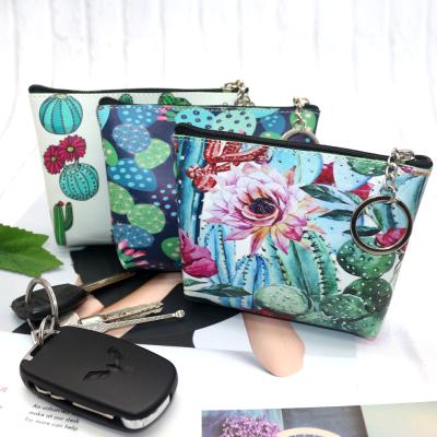 China Wholesale PU Girls Mini Coin Purse Cute Cactus PVC Zipper Coin Purse High Quality Leather With Chain for sale