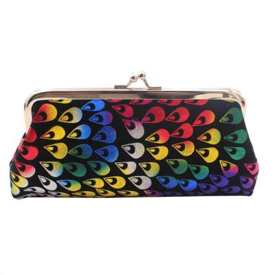 China 2021 New Buckle Style Flannel Printed Peacock Colorful Ladies Wallet Buckle Bag Mid Length Wholesale for sale