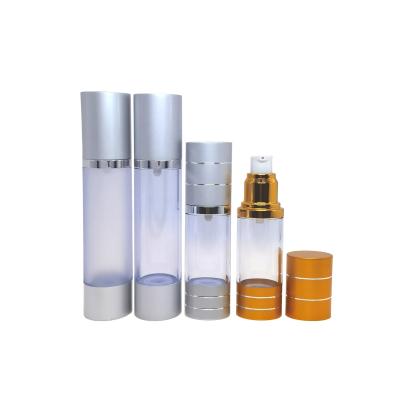 China 30ml 50ml 100ml Cosmetic Luxury Gold Silver Foil Frosted Plastic Cosmetic Airless Dispenser Pump Spray Bottle for sale